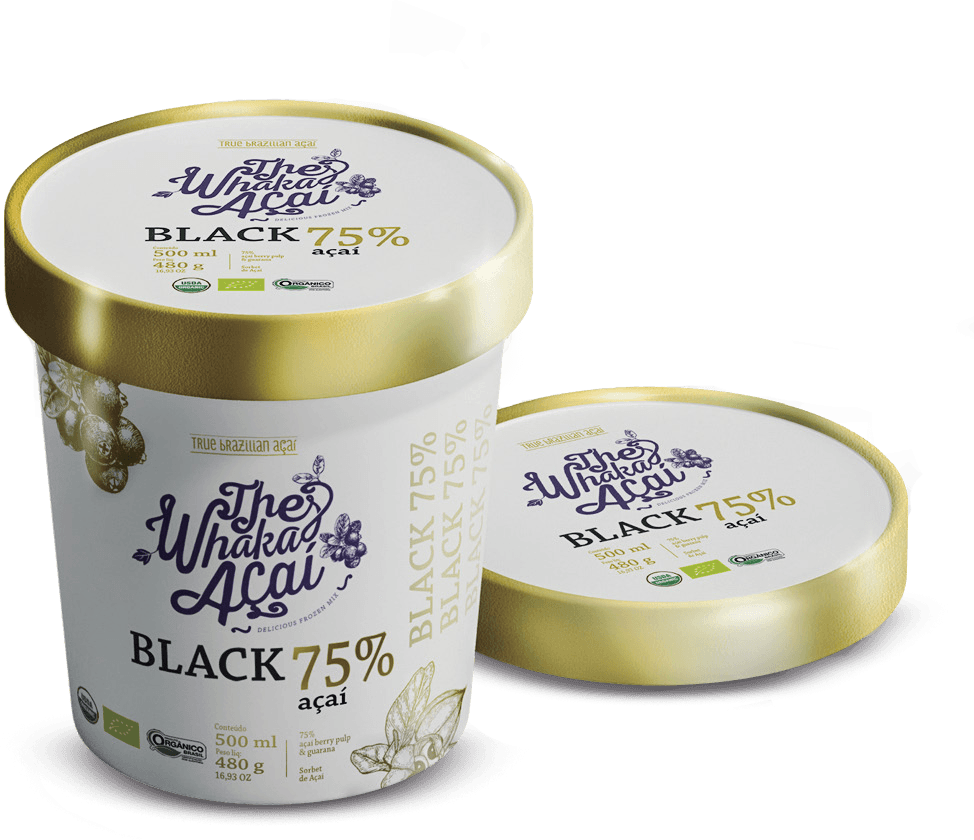 The Whaka Açaí Black 75% - Envase premium para negocios